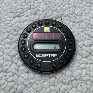 Sceptre Vintage‎ Solar Powered Pocket Calculator Round Black Gold with Case